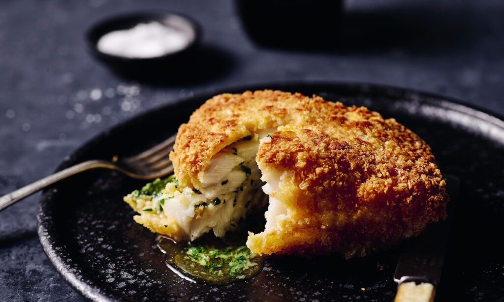 Crunchy fish kiev with herb butter