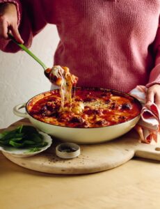One pan cheesy meatball and gnocchi bake