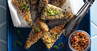 Sesame-crusted tofu wedges