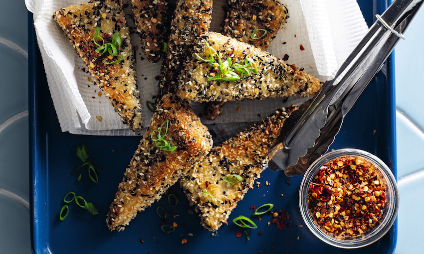 Sesame-crusted tofu wedges