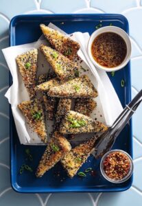 Sesame-crusted tofu wedges