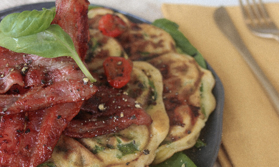 Spinach, Feta and Bacon Waffle