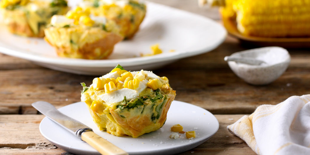 Sweetcorn & baby spinach mini frittatas GrownUps New Zealand