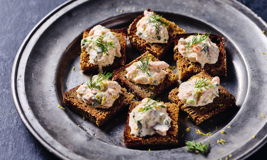 Trout pâté with crème fraîche, lemon zest & dill