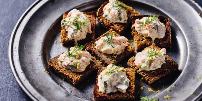 Trout pâté with crème fraîche, lemon zest & dill